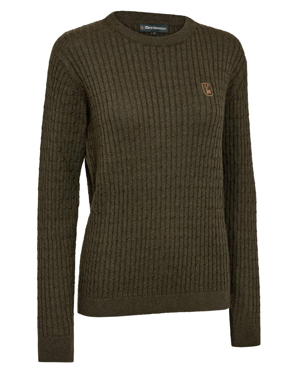 Forest Ember Melange coloured Deerhunter Lady Harrington Cable Knit Sweater on white background