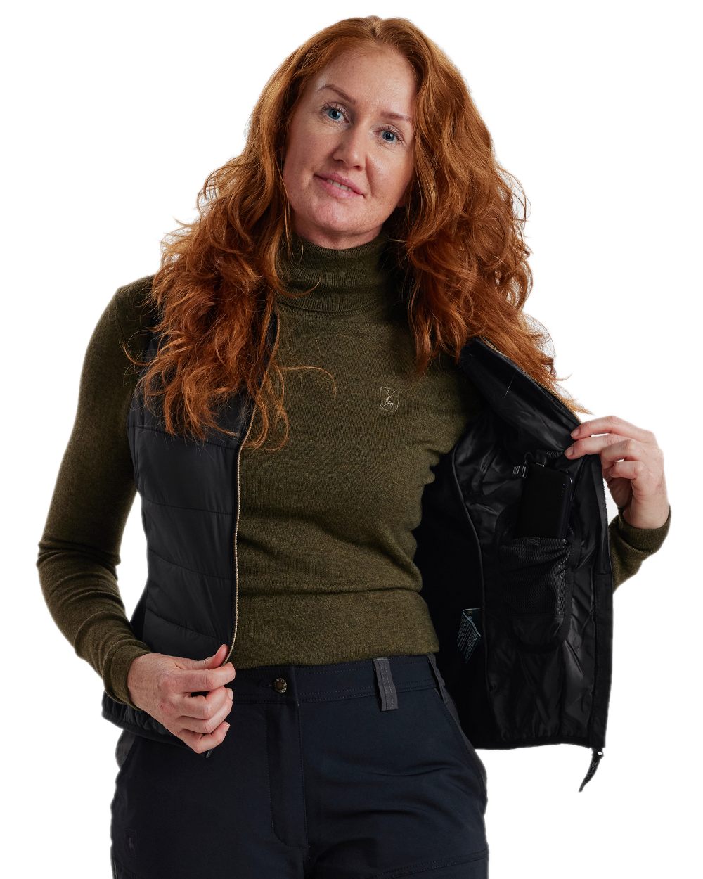 Black Coloured Deerhunter Lady Heat Inner Waistcoat on white background