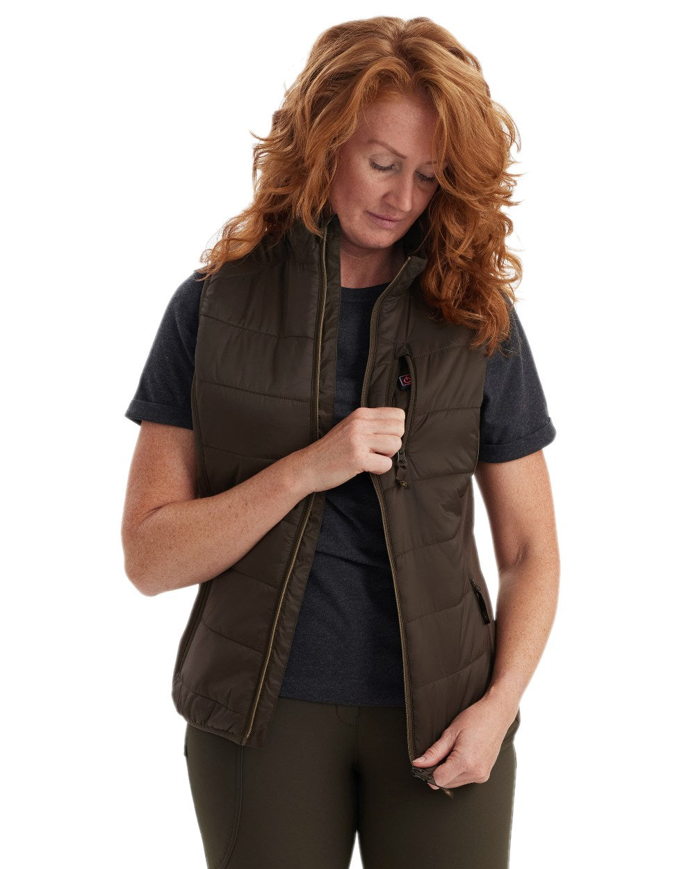 Wood Coloured Deerhunter Lady Heat Padded Waistcoat on white background