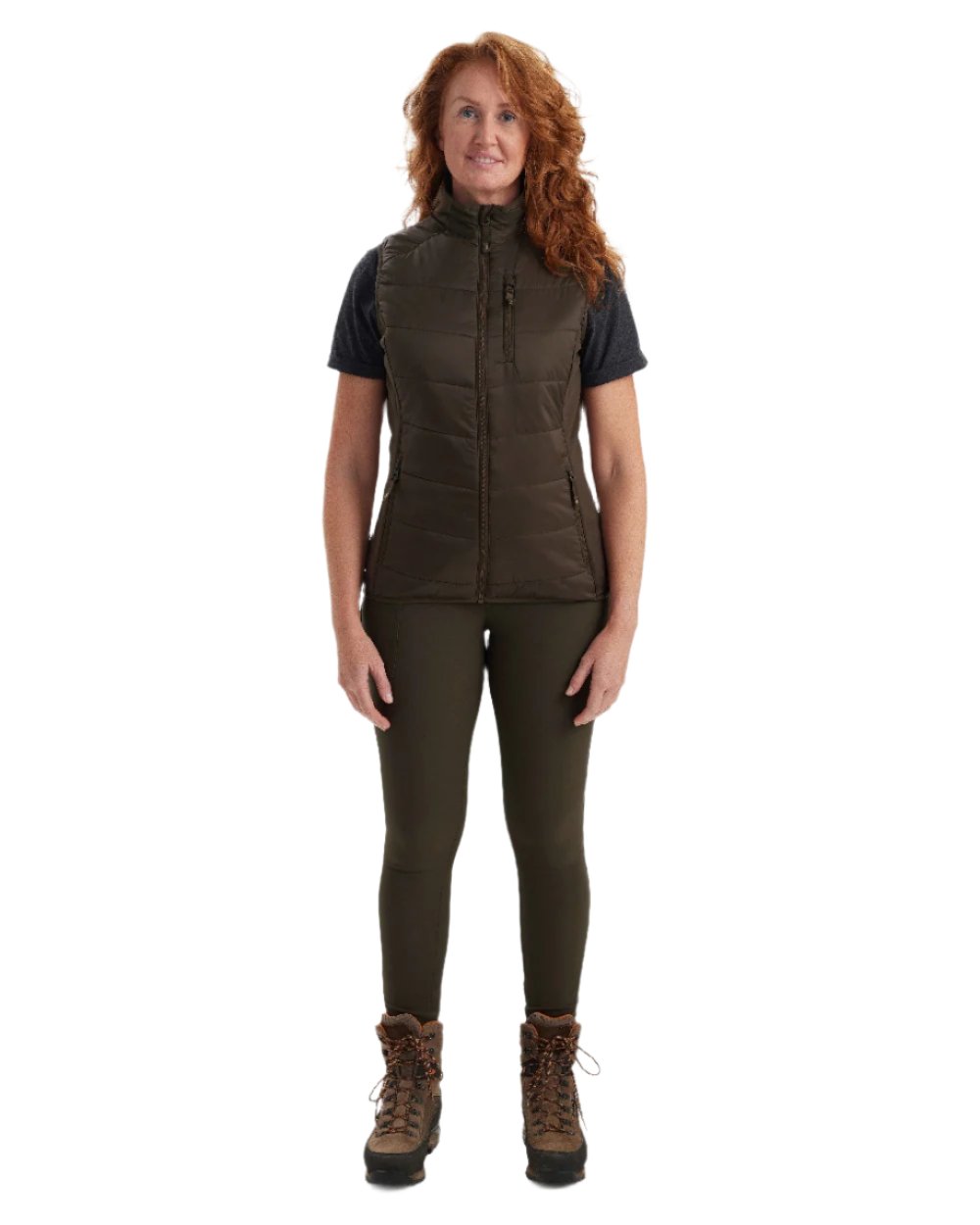 Wood Coloured Deerhunter Lady Heat Padded Waistcoat on white background