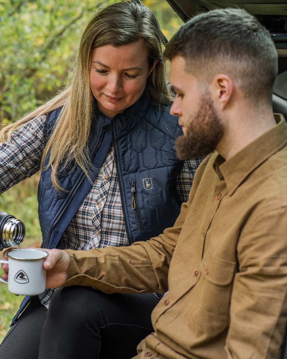 Blue Check coloured Deerhunter Lady Julia Shirt on blurry background