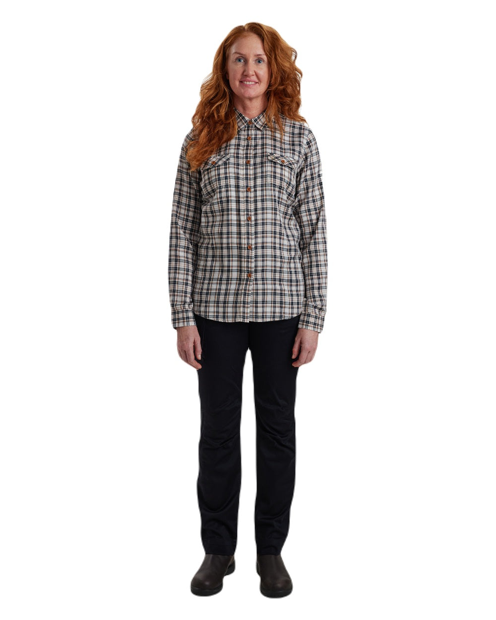 Blue Check coloured Deerhunter Lady Julia Shirt on white background