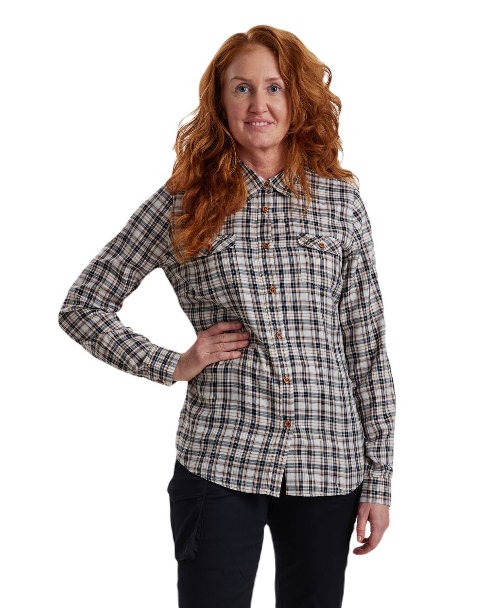 Blue Check coloured Deerhunter Lady Julia Shirt on white background
