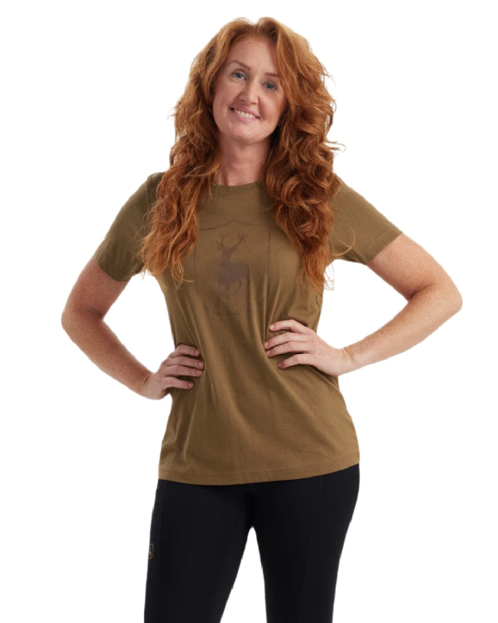 Butternut coloured Deerhunter Lady Logo T-Shirt on white background