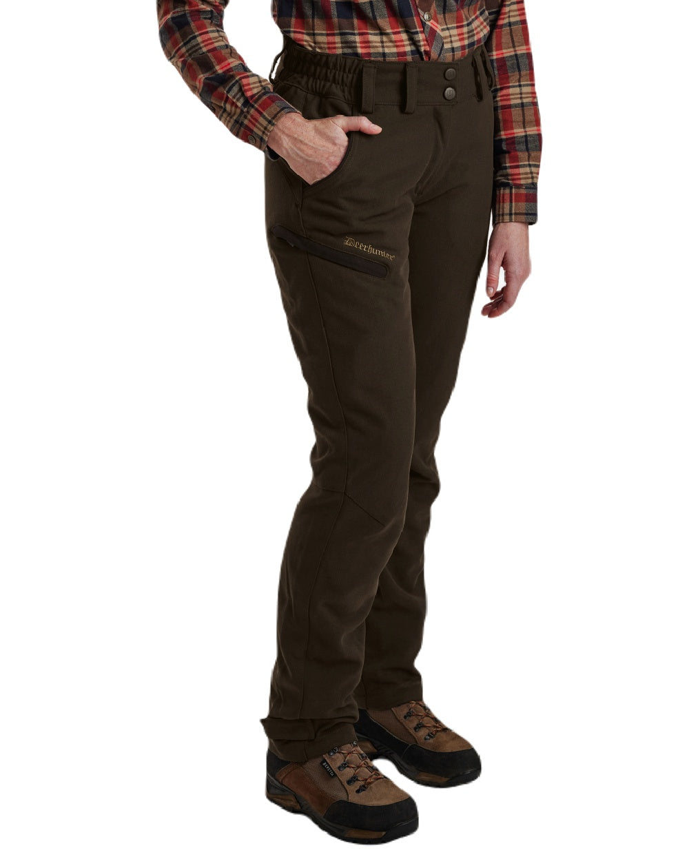Wood coloured Deerhunter Lady Mary Extreme Waterproof Trousers on white background
