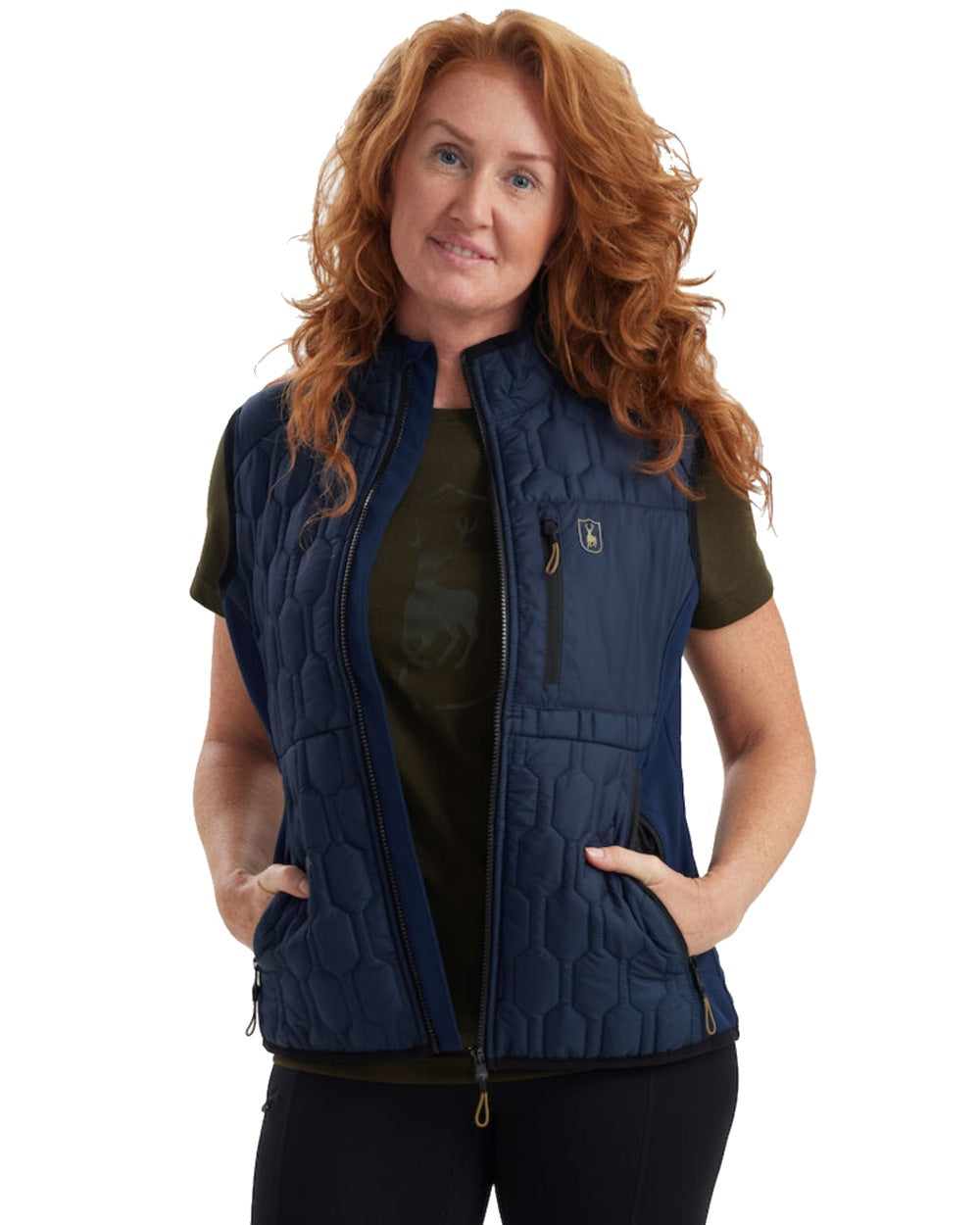 Dress Blue coloured Deerhunter Lady Mossdale Quilted Waistcoat on white background