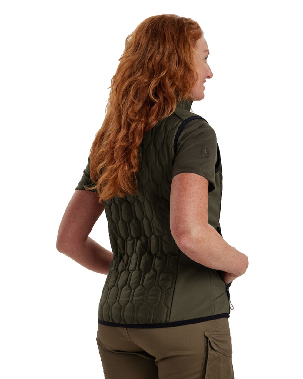 Forest Green coloured Deerhunter Lady Mossdale Quilted Waistcoat on white background