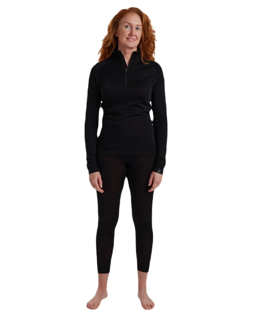 Black Oak coloured Deerhunter Lady Quinn Merino Half Zip Undershirt on white background