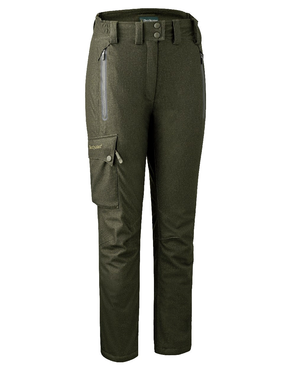 Elmwood coloured Deerhunter Lady Raven Winter Trousers on white background