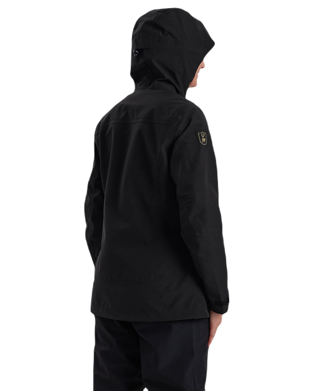Black coloured Deerhunter Lady Sarek Shell Jacket with Hood on white background