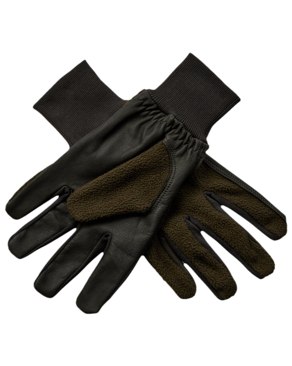 Art Green Coloured Deerhunter Leather Fleece Gloves on white background
