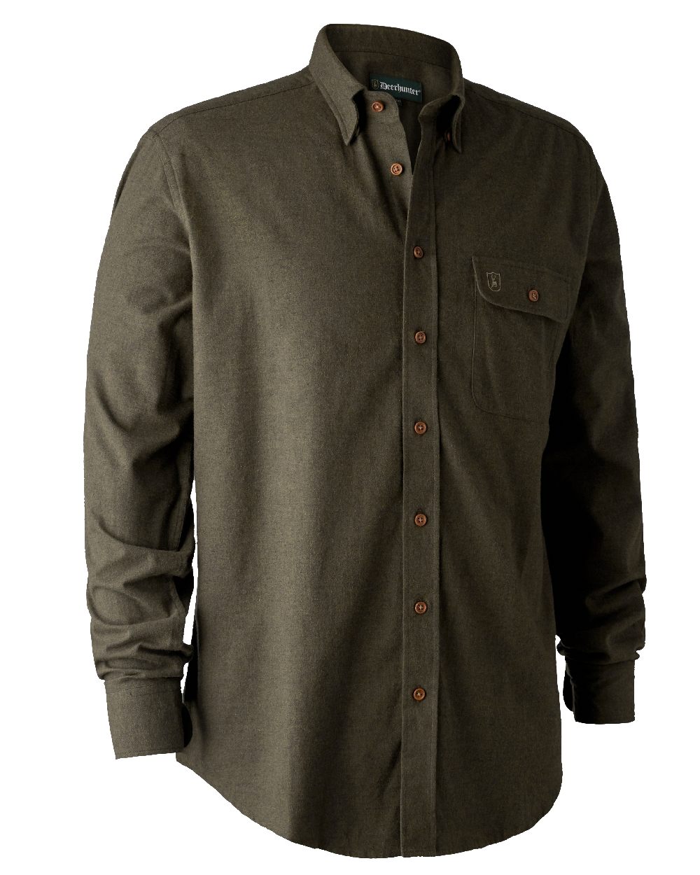 Tarmac Green coloured Deerhunter Liam Cotton Shirt on white background
