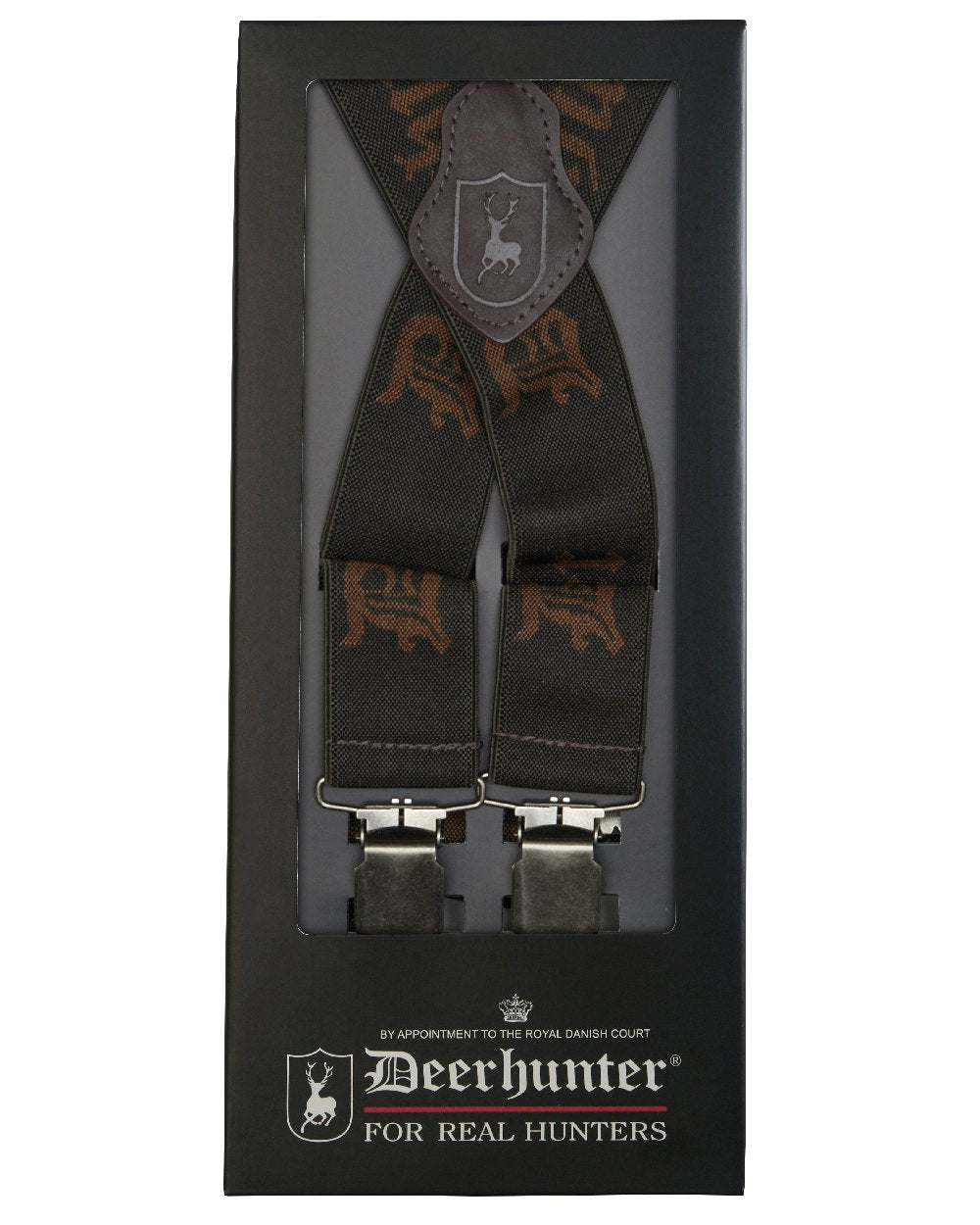 Art Green coloured Deerhunter Logo Braces with Clips on white background