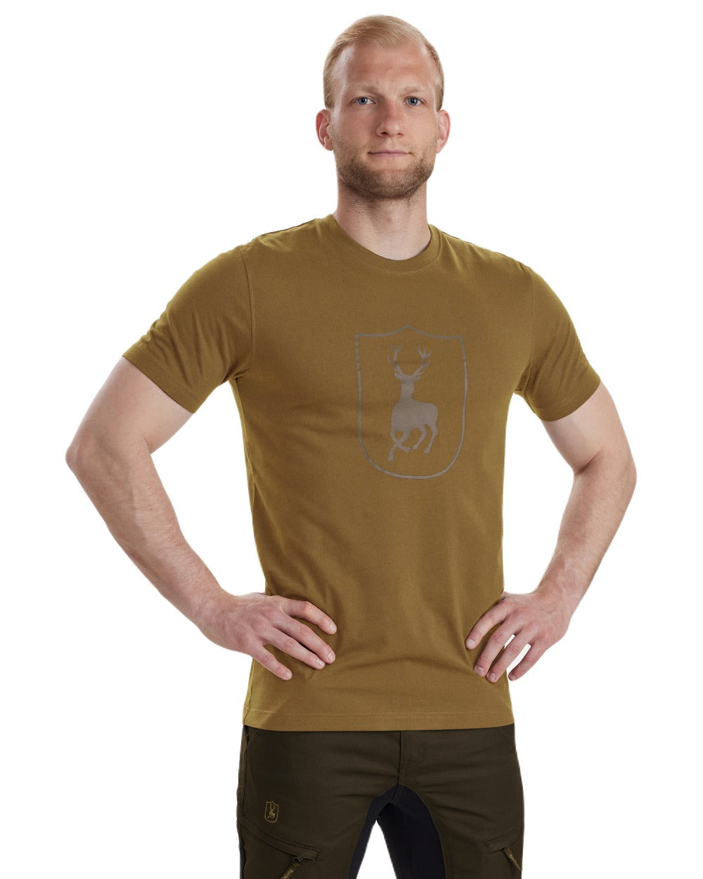 Butternut coloured Deerhunter Logo T-Shirt on white background