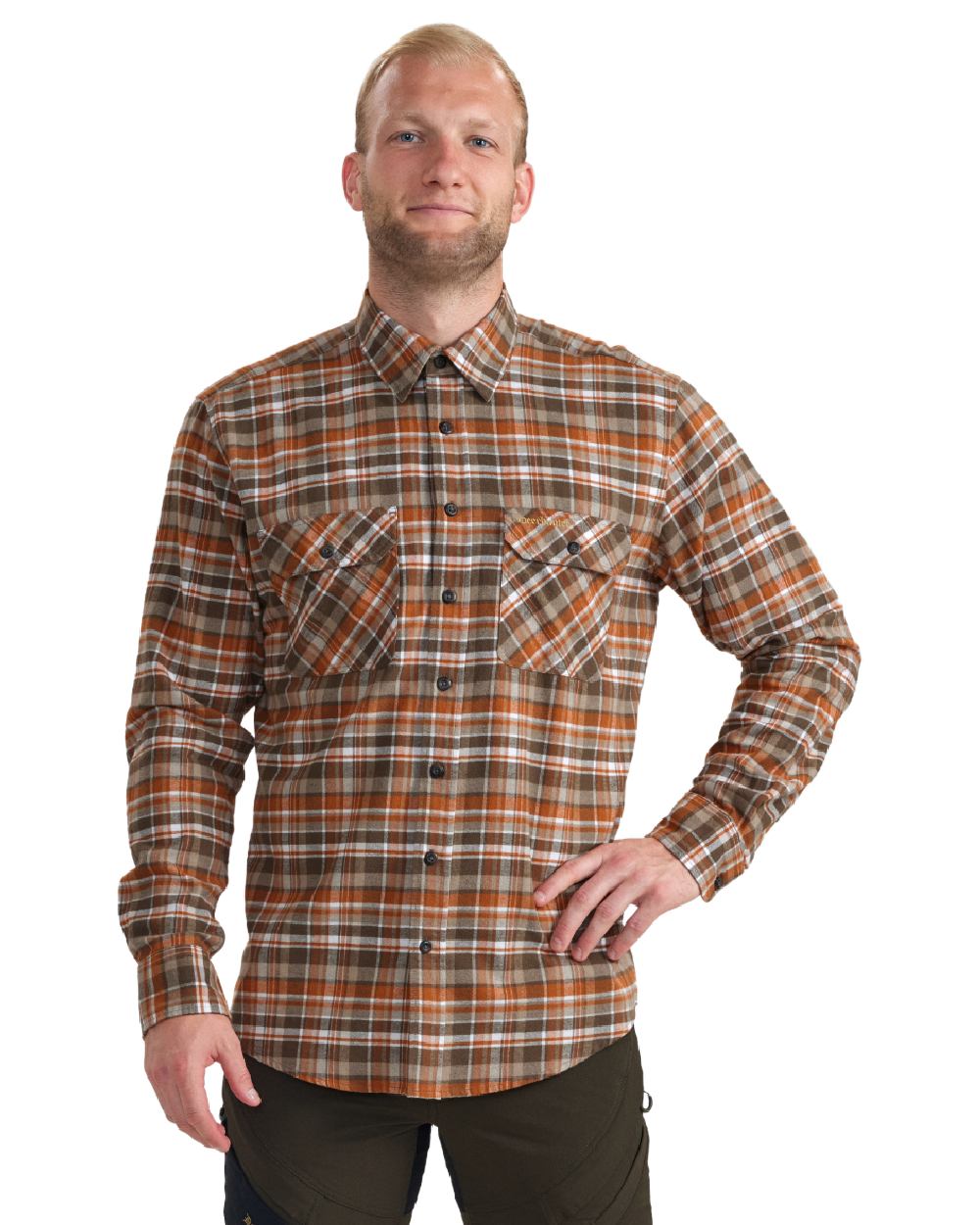 Orange Check coloured Deerhunter Mens Andrew Shirt on white background