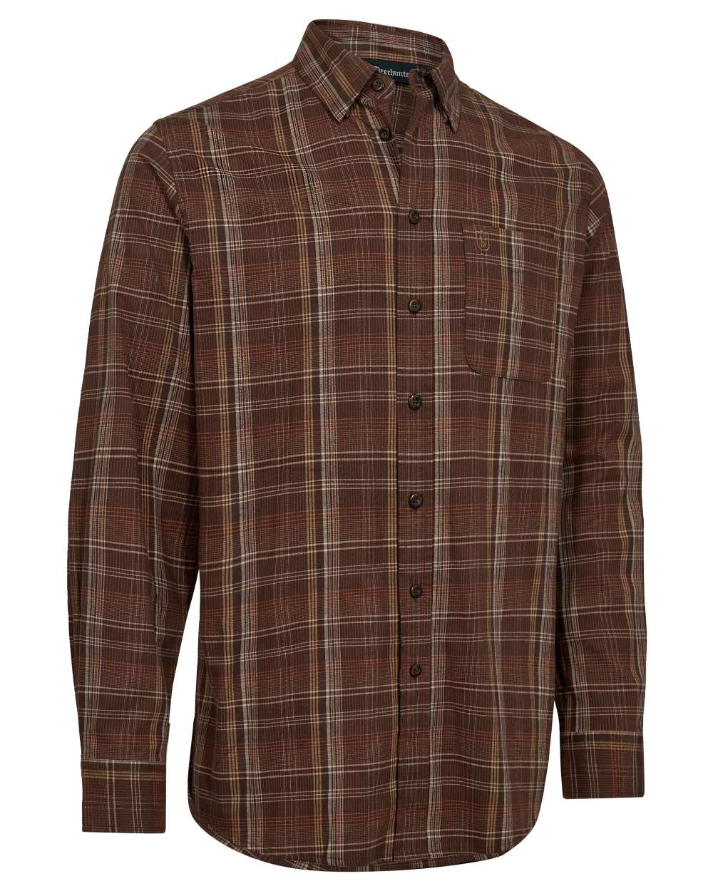 Brown Check coloured Deerhunter Mens Ashton Shirt on white background