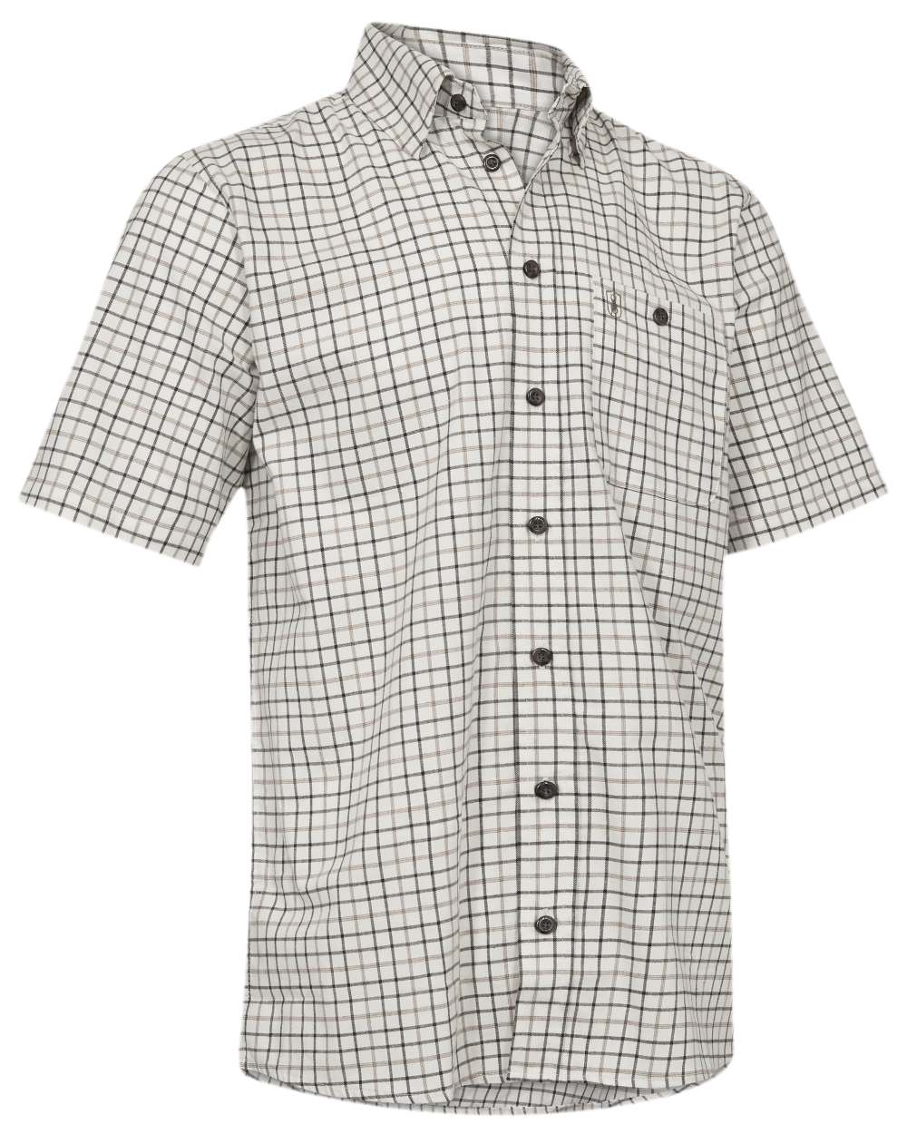 Beige Check Coloured Deerhunter Mens Gavin Short Sleeve Shirt on white background
