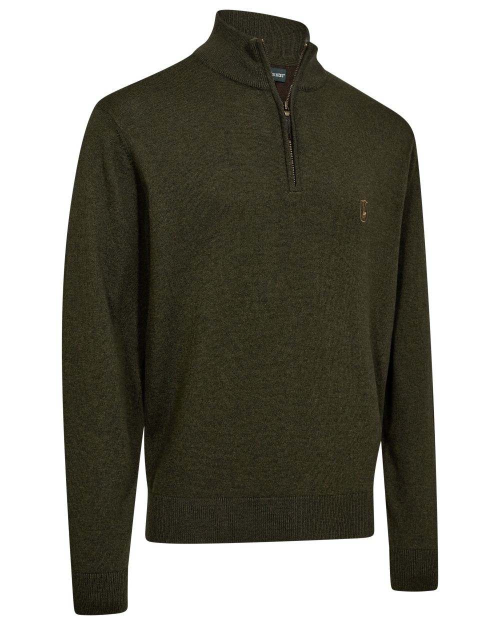 Forest Ember Melange coloured Deerhunter Mens Harrington Half Zip Knit Sweater on white background