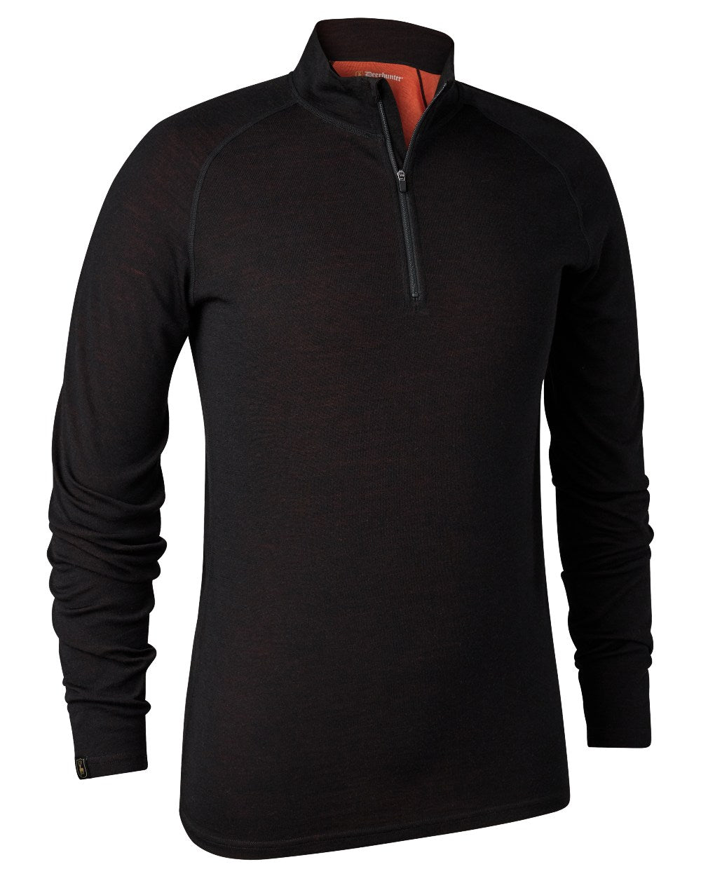 Black Oak coloured Deerhunter Mens Quinn Merino Half Zip Undershirt on white background