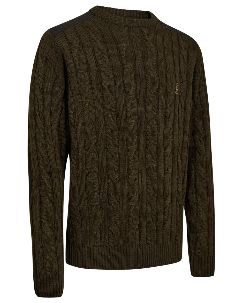 Art Green coloured Deerhunter Mens Randall O-Neck Knit Sweater on white background