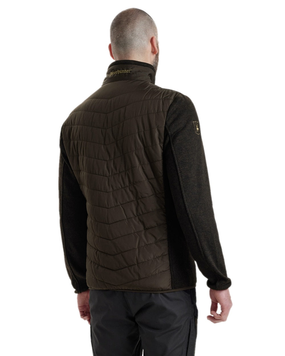 Brown Leaf Coloured Deerhunter Moor Padded Jacket with Knitted Sleeves on white background