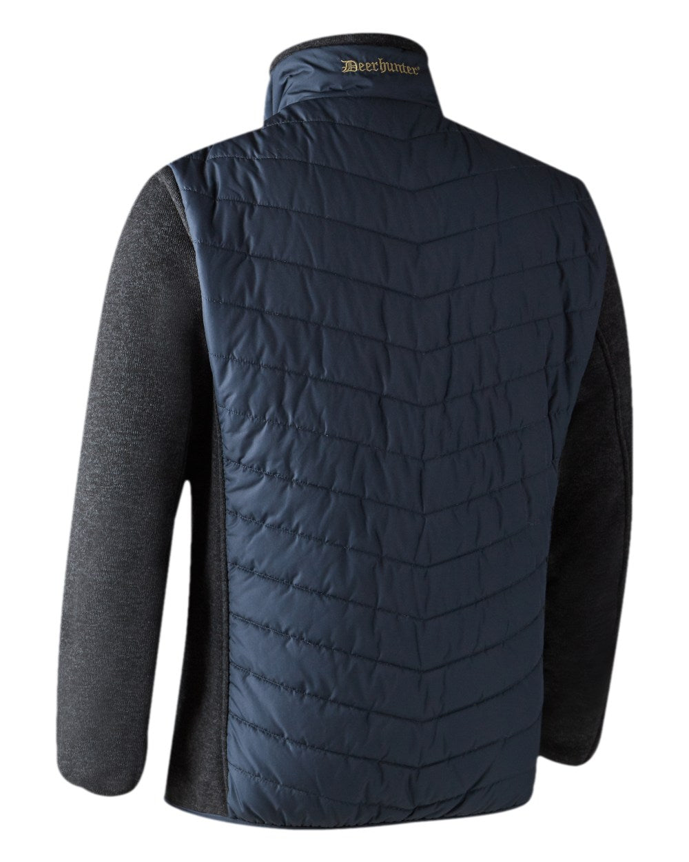 Dark Blue Coloured Deerhunter Moor Padded Jacket with Knitted Sleeves on white background