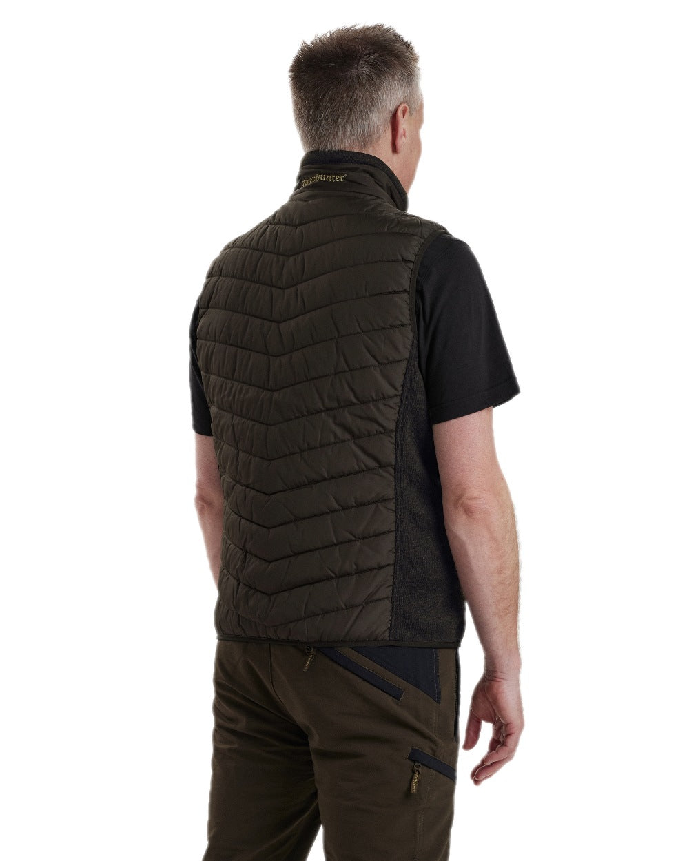 Brown Leaf Coloured Deerhunter Moor Padded Waistcoat with Knit on white background