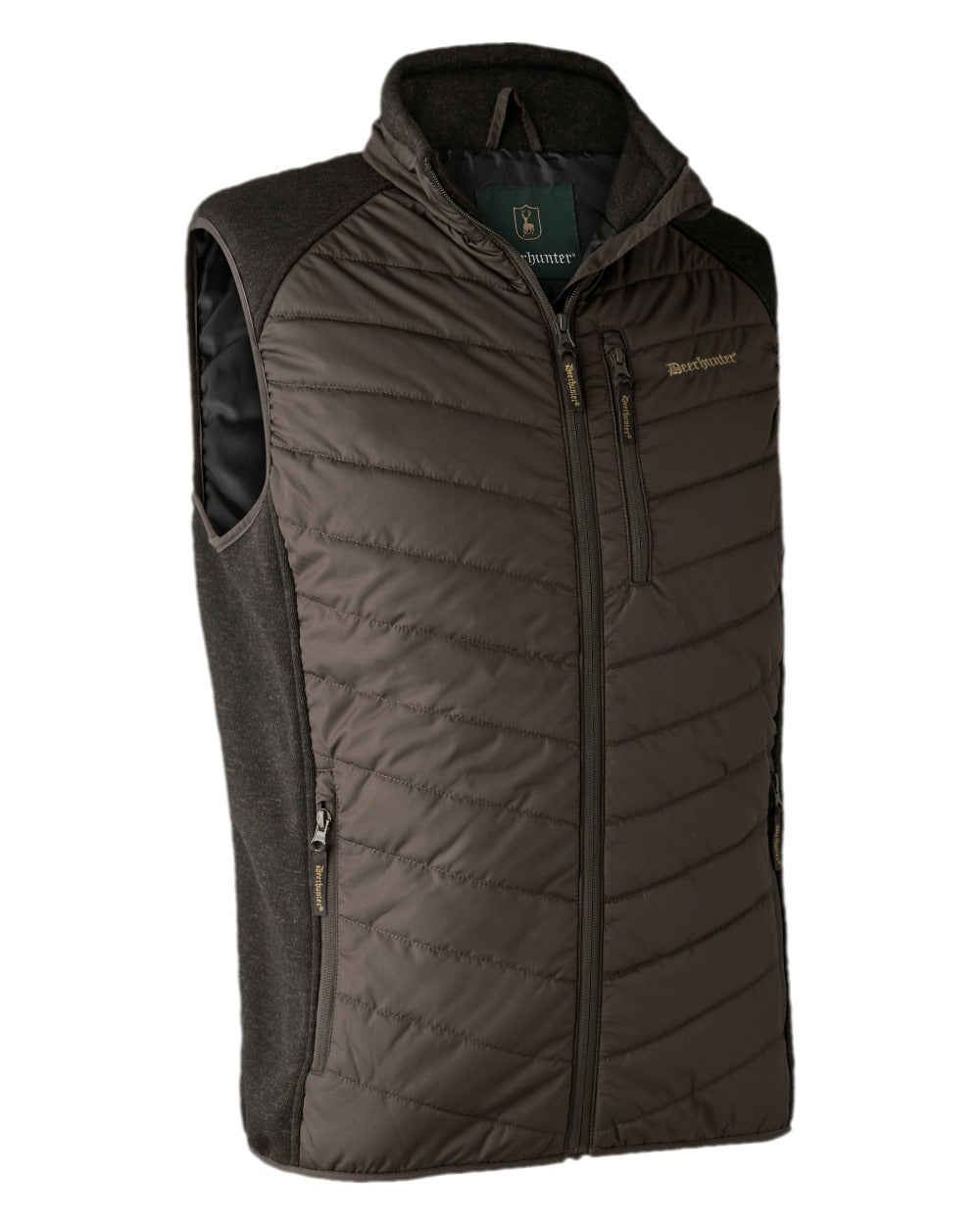 Brown Leaf Coloured Deerhunter Moor Padded Waistcoat with Knit on white background