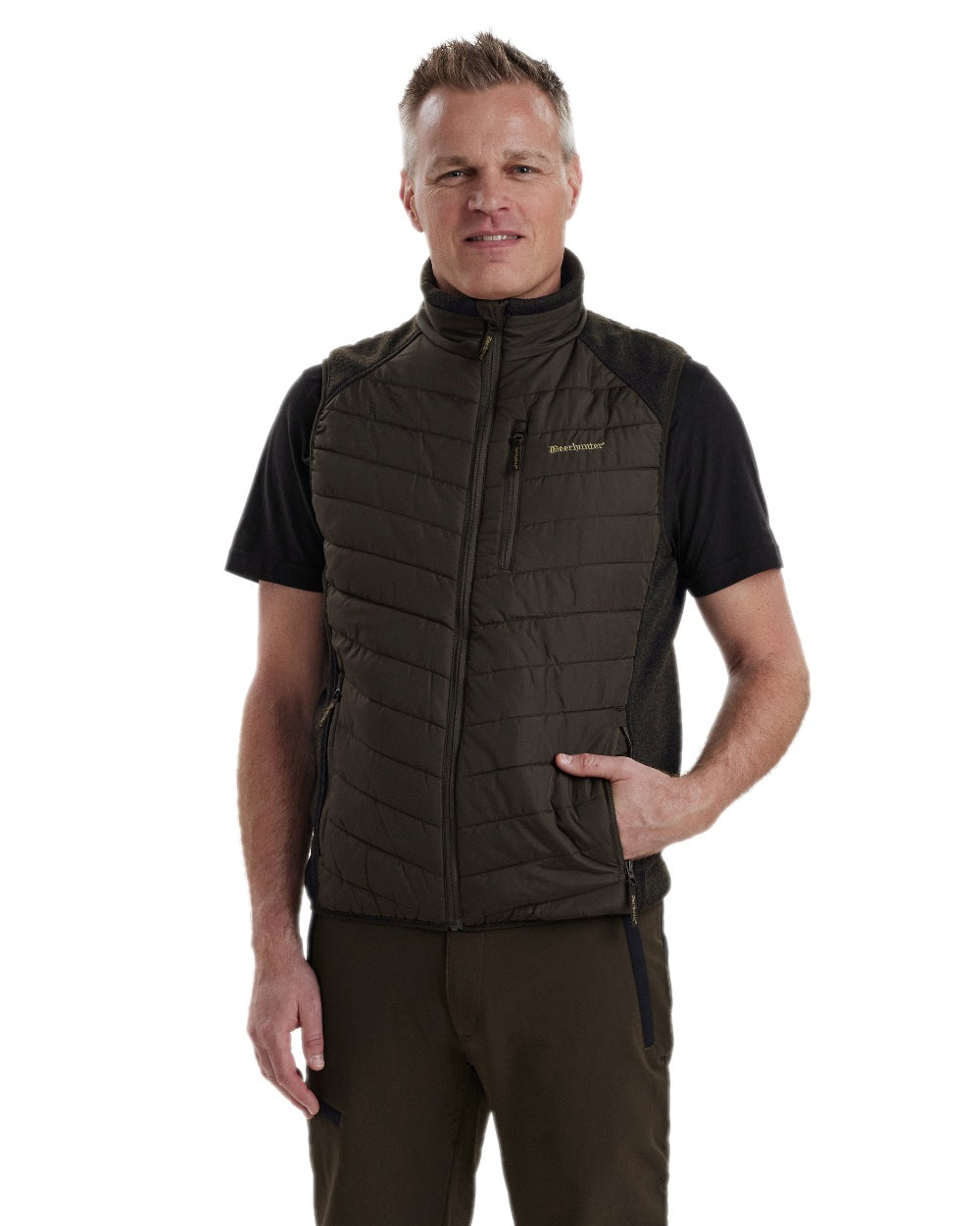 Brown Leaf Coloured Deerhunter Moor Padded Waistcoat with Knit on white background