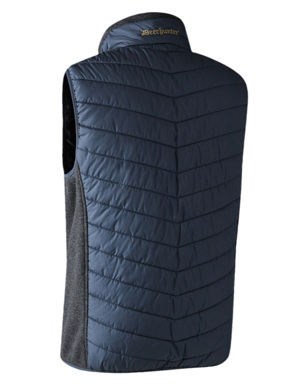 Dark Blue Coloured Deerhunter Moor Padded Waistcoat with Knit on white background