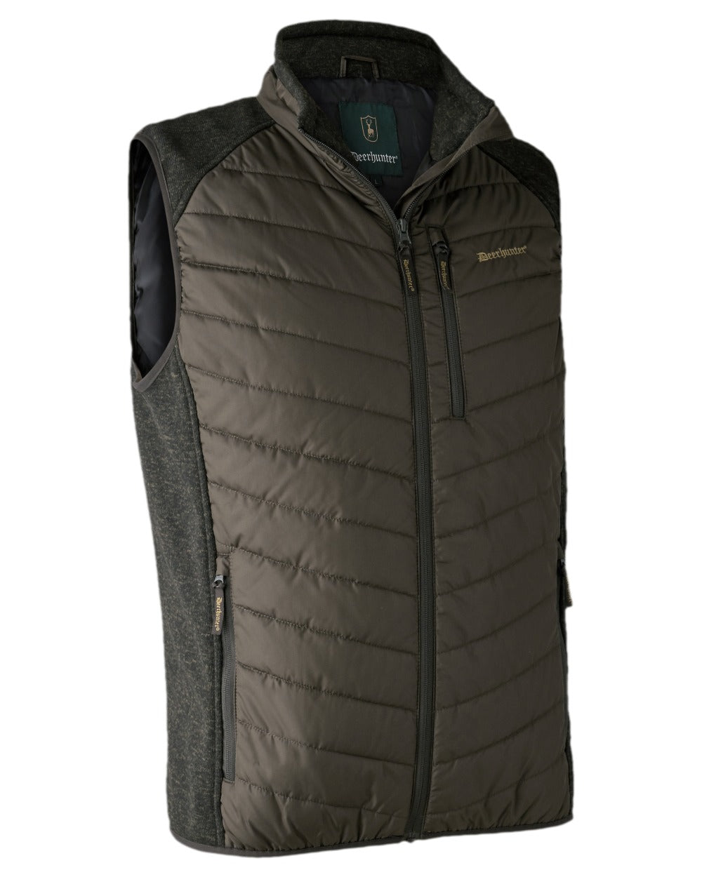 Timber Coloured Deerhunter Moor Padded Waistcoat with Knit on white background