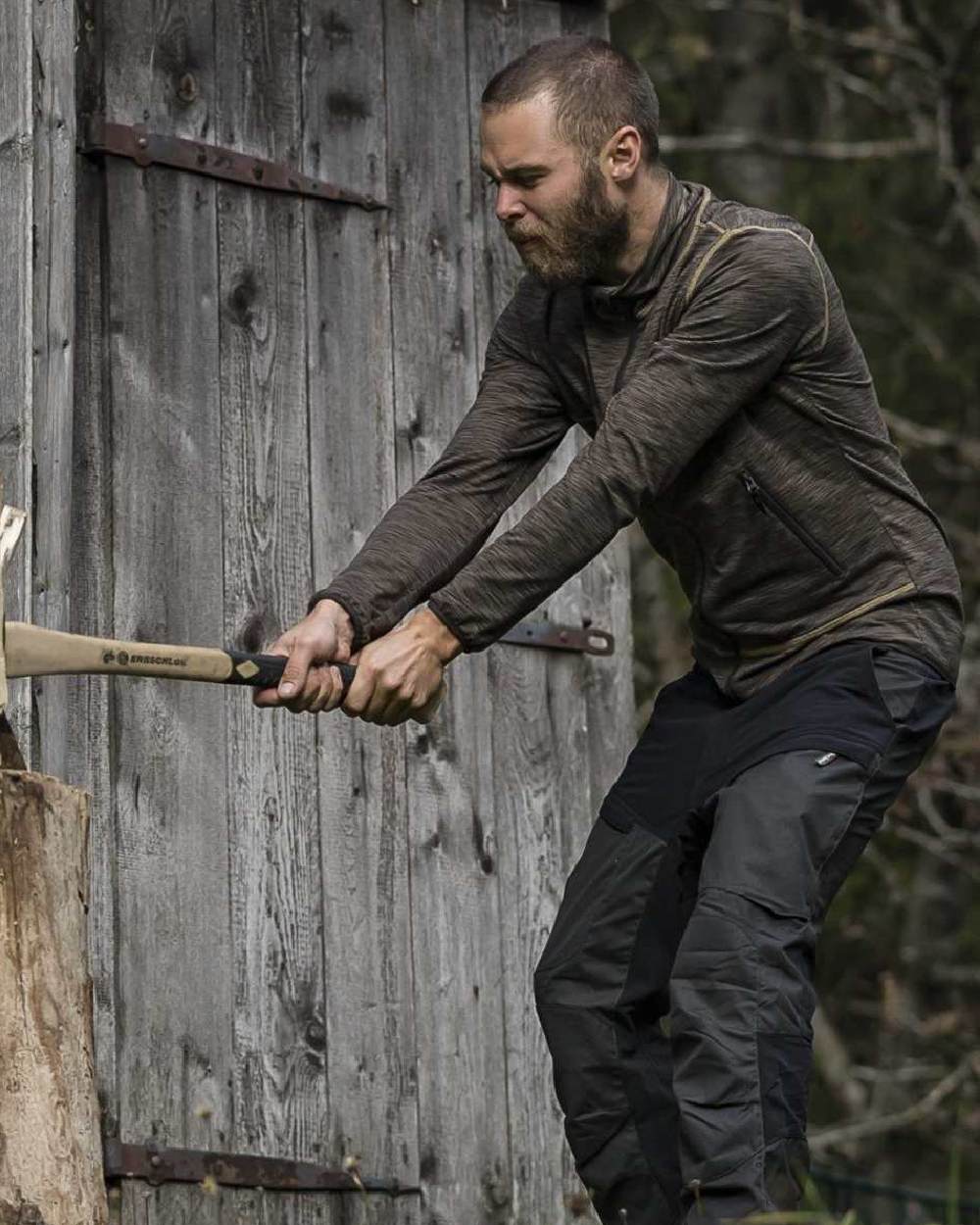 Brown Melange coloured Deerhunter Norden Fleece Jacket on forest background
