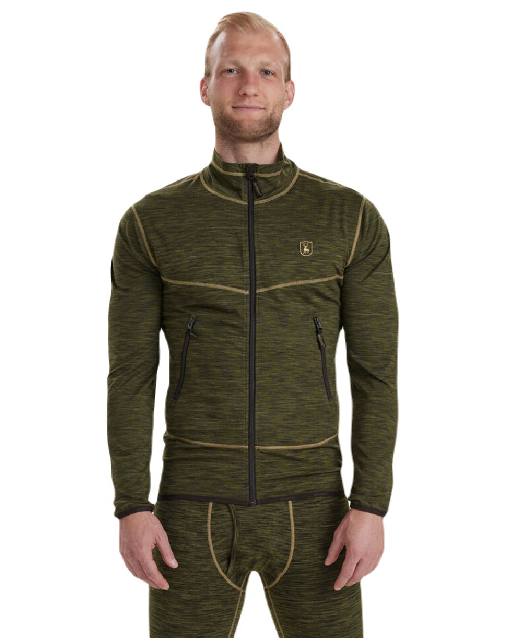 Green Melange coloured Deerhunter Norden Fleece Jacket on white background