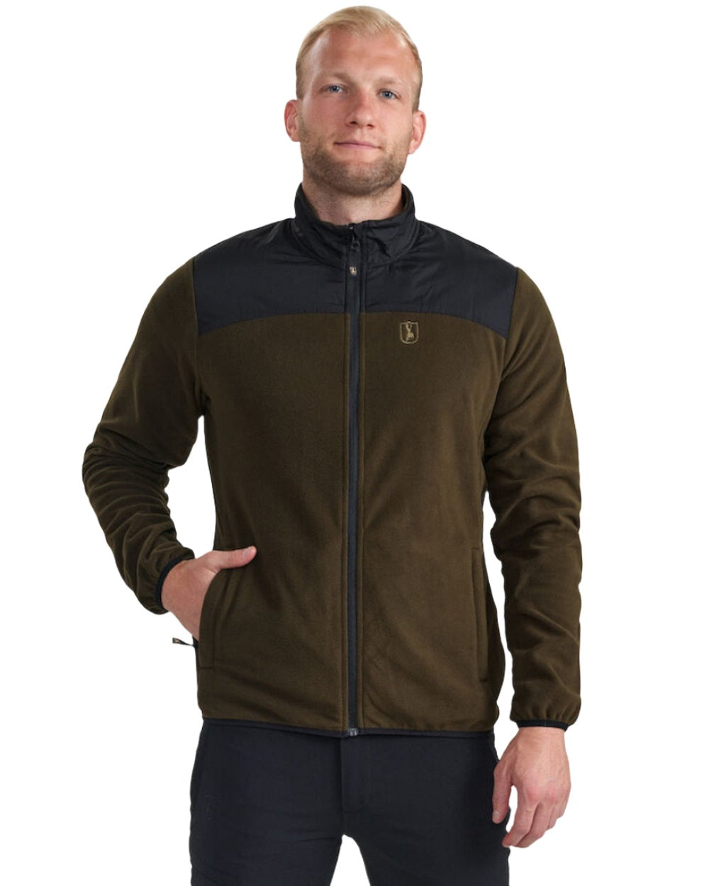 Chestnut Brown coloured Deerhunter Northward Fleece Jacket on white background