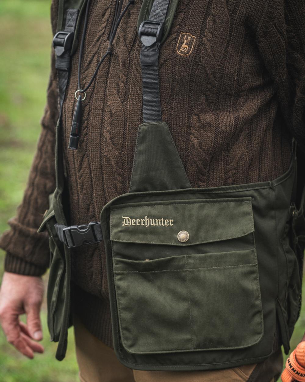 Art Green coloured Deerhunter Mens Randall Half Zip Knit Sweater on forest background