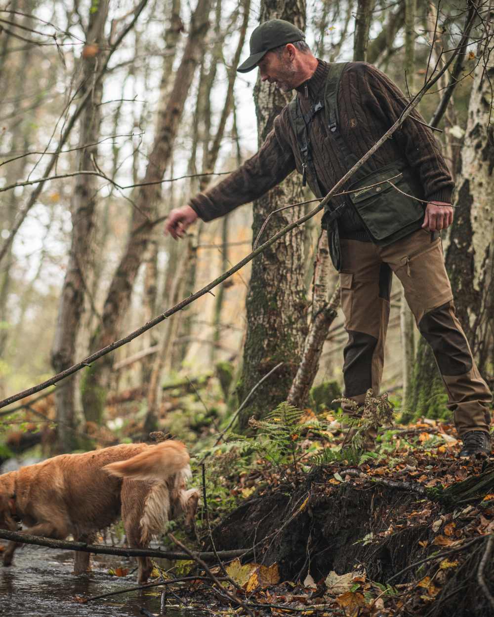 Art Green coloured Deerhunter Mens Randall Half Zip Knit Sweater on forest background