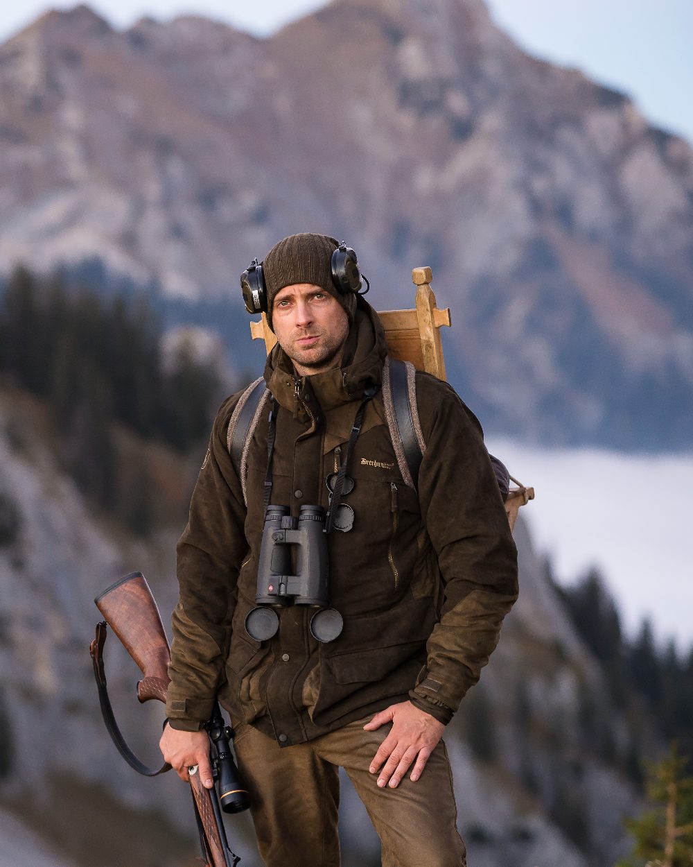 Beluga coloured Deerhunter Recon Knitted Beanie on mountain background