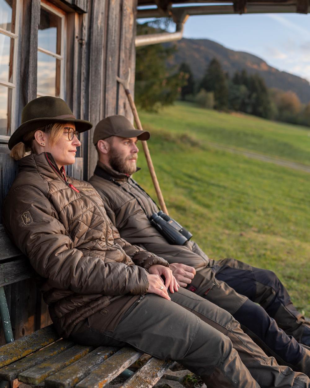 Adventure Green Coloured Deerhunter Rogaland Contrast Stretch Trousers on house background