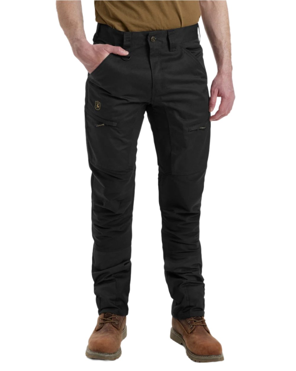 Black Coloured Deerhunter Rogaland Contrast Stretch Trousers on white background