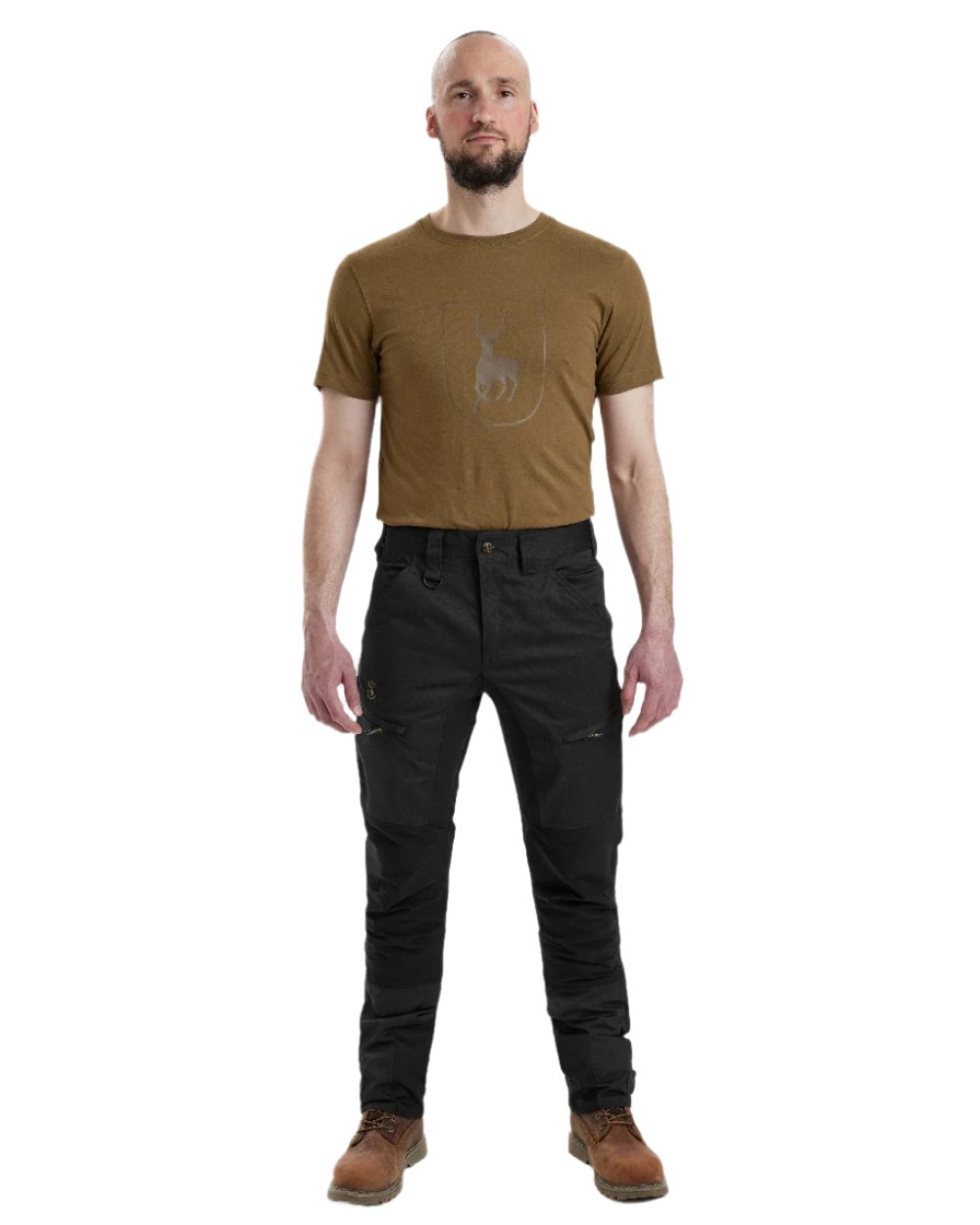 Black Coloured Deerhunter Rogaland Contrast Stretch Trousers on white background