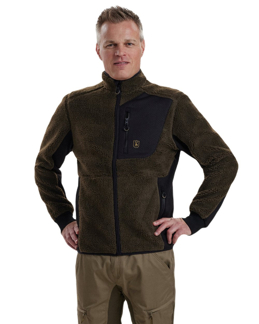 Chocolate Brown coloured Deerhunter Rogaland Fiber Pile Jacket on white background