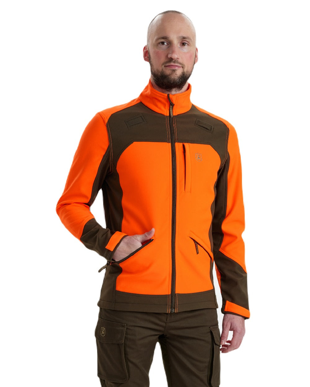 Orange coloured Deerhunter Rogaland Softshell Jacket on white background