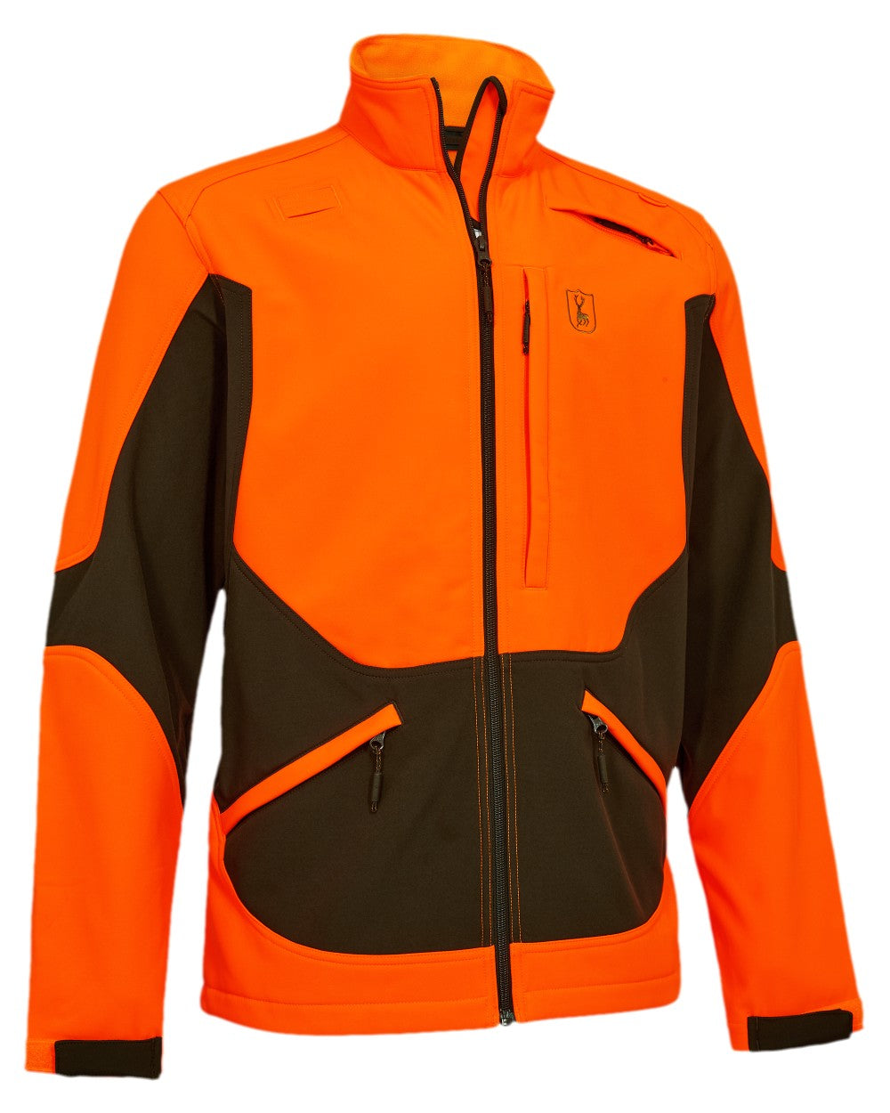 Safety Orange Coloured Deerhunter Rogaland Softshell Jacket on white background