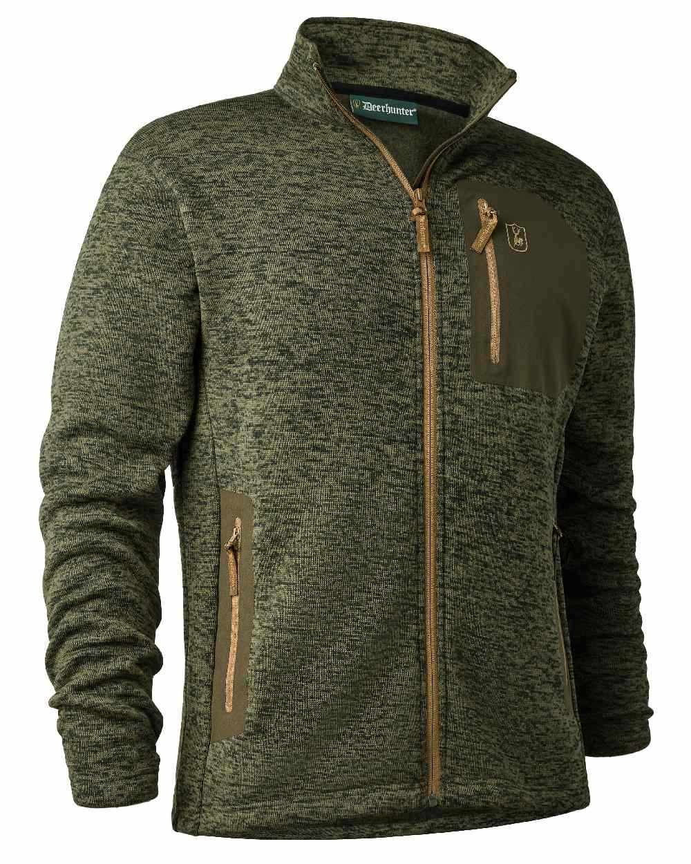 Olive Night Melange coloured Deerhunter Sarek Knitted Jacket on white background
