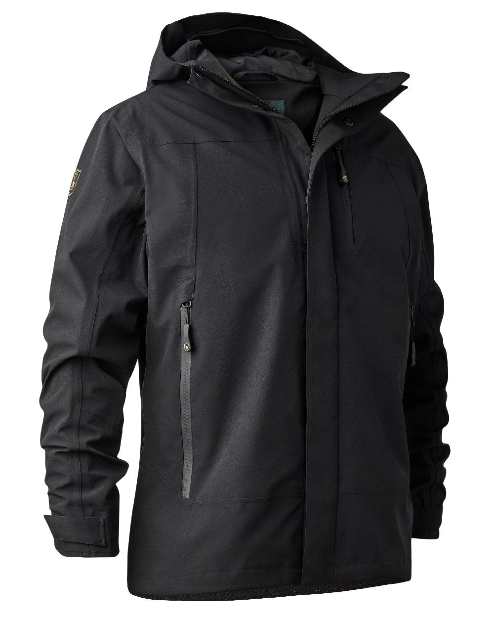 Black coloured Deerhunter Sarek Shell Jacket With Hood on white background