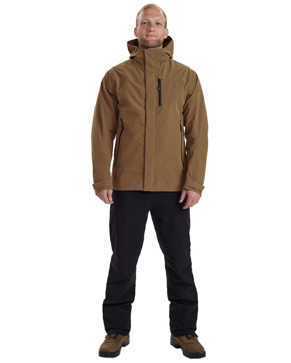 Butternut coloured Deerhunter Sarek Shell Jacket With Hood on white background