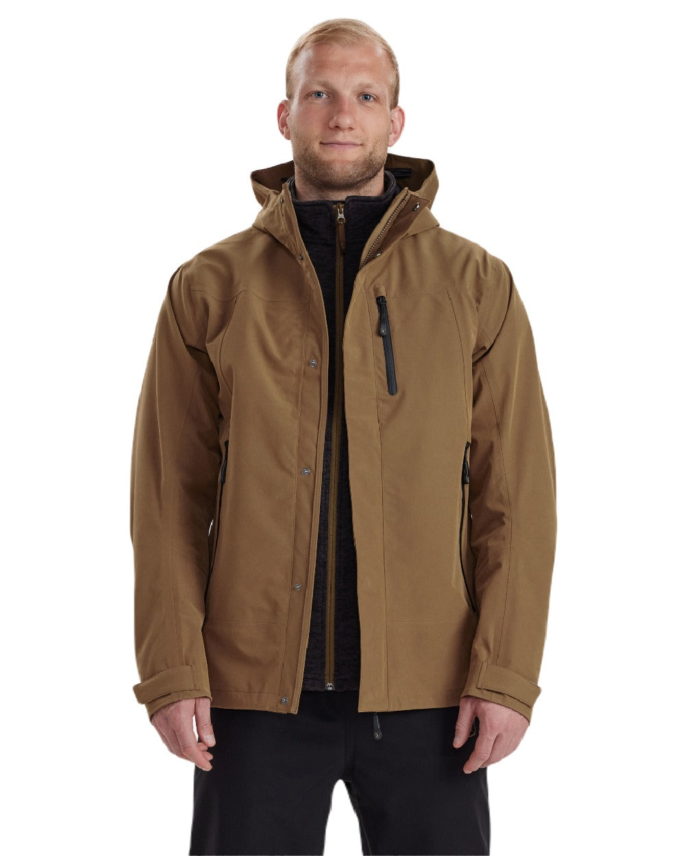 Butternut coloured Deerhunter Sarek Shell Jacket With Hood on white background