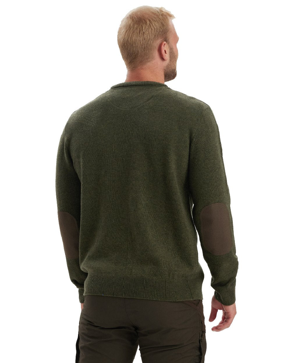 Green Melange coloured Deerhunter Sheffield O-Neck Sweater on white background