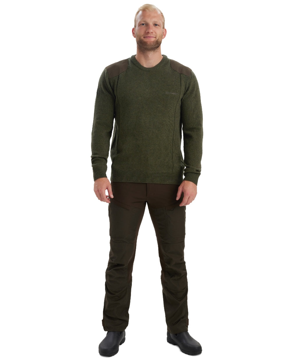 Green Melange coloured Deerhunter Sheffield O-Neck Sweater on white background