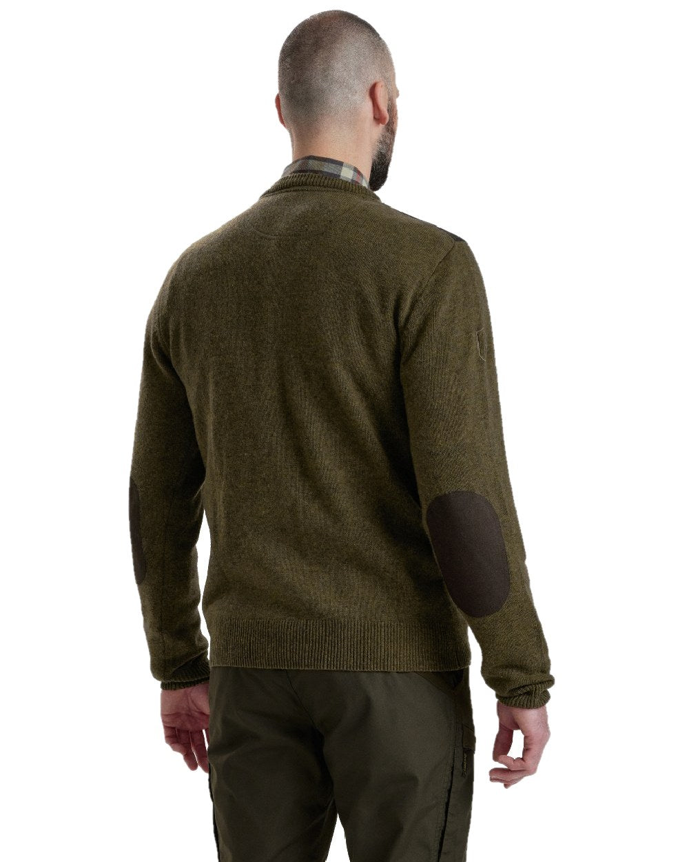 Cypress coloured Deerhunter Sheffield V-Neck Sweater on white background